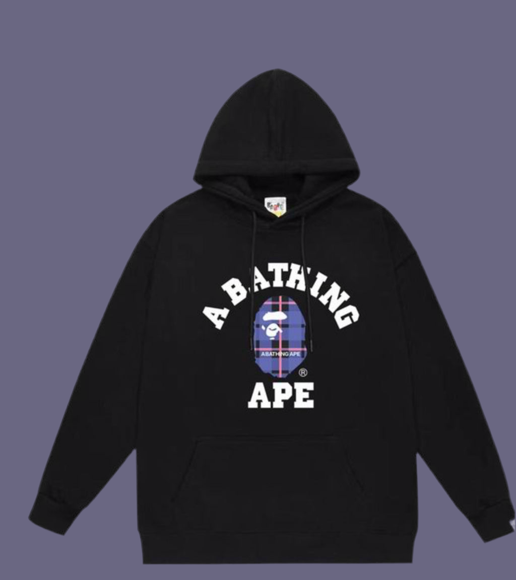 A Bathing Ape® Black Hoodie – Plaid Ape Head Logo – Urban Stitch Co