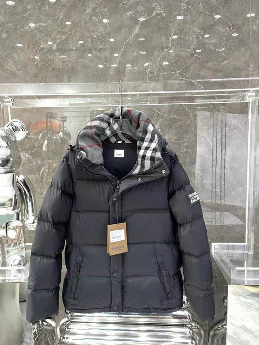 Burberry Black Hooded Puffer Jacket (Check-Lined Hood)