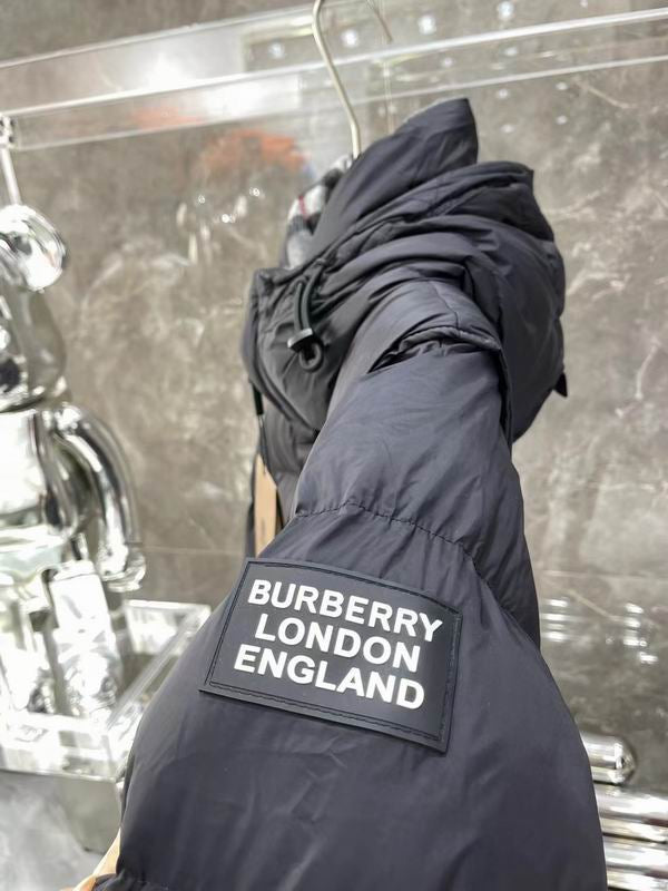 Burberry Black Hooded Puffer Jacket (Check-Lined Hood)